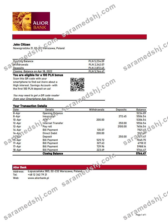Poland Alior bank statement xls